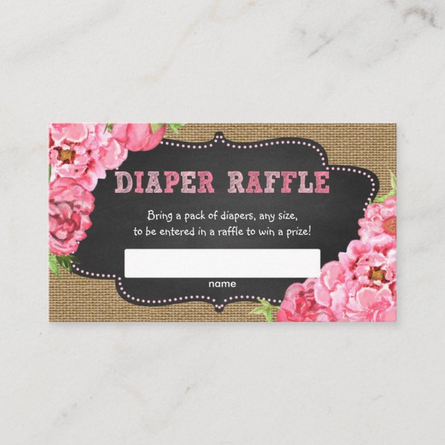 Rustic Pink Floral Diaper Raffle ticket game Enclosure Card (Front)