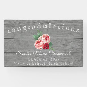 Rustic Pink Floral graduation Rustic Grey Wood Banner