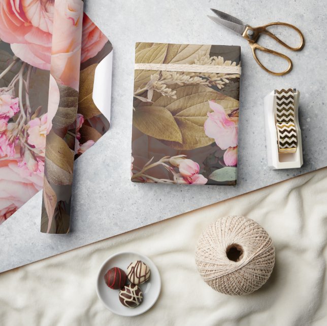 Rustic Pink Floral Greenery Eucalyptus Wrapping Paper (Crafts)