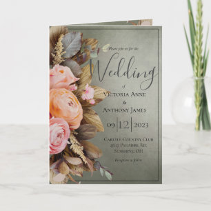 Rustic Pink Floral Greenery Vintage Wedding Invitation