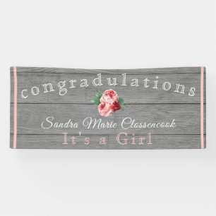Rustic Pink Floral Its a Girl Rustic Grey Wood  Banner