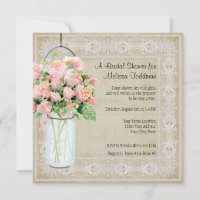 Rustic Pink Floral Mason Jar Roses Bridal Shower