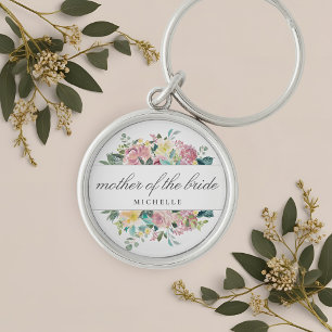 Rustic Pink Floral Mother of the Bride Gift Keychain