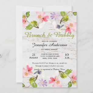 Rustic Pink Floral on White Wood Bridal Brunch