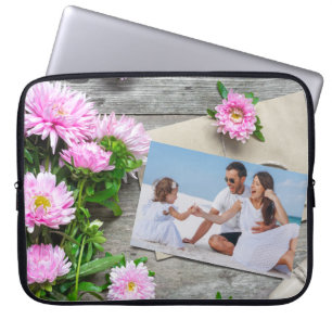Rustic Pink Floral Personalized Photo Mother's Day Laptop Sleeve
