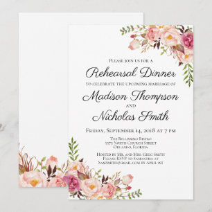 Rustic Pink Floral Rehearsal Dinner Invitations