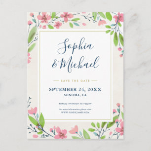 Rustic Pink Floral Save The Date Invitation Postcard