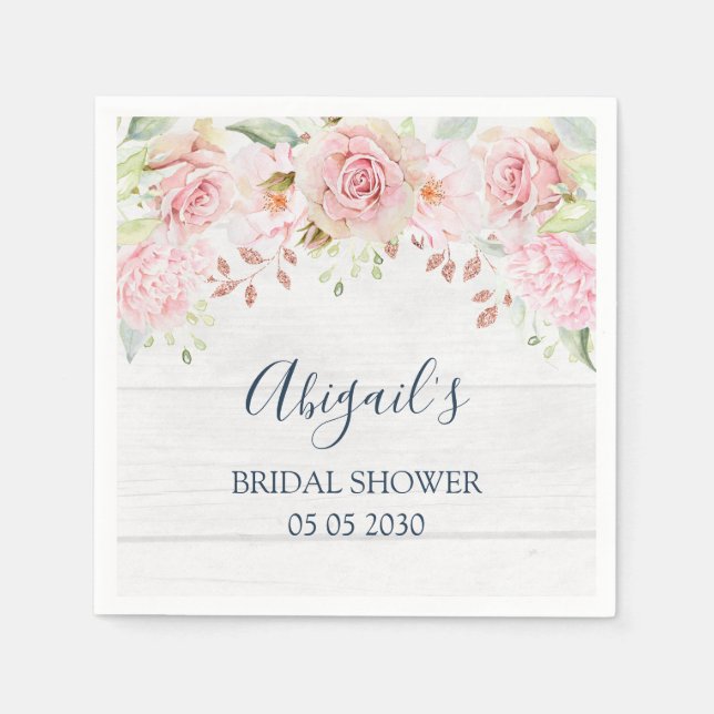 Rustic Pink Floral Spring Bridal Shower Napkin (Front)