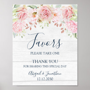 Rustic Pink Floral Spring Wedding Favors Sign