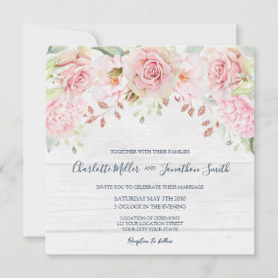 Rustic Pink Floral Spring Wedding Invitations