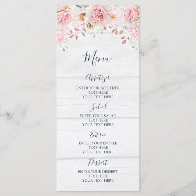 Rustic Pink Floral Spring Wedding Menu (Front)