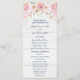 Rustic Pink Floral Spring Wedding Program