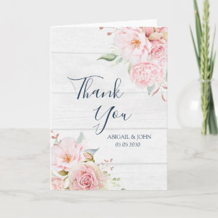 Rustic Pink Floral Spring Wedding Thank You Card