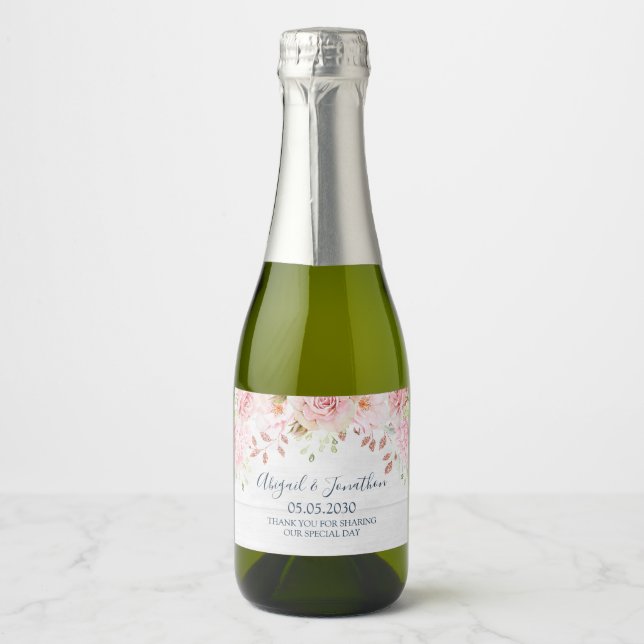 Rustic Pink Floral Spring Wedding Wine Label (Front)