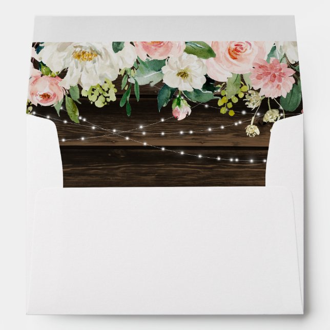 Rustic Pink Floral String Lights White Envelope (Back (Bottom))