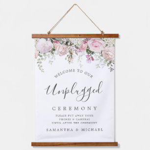 Rustic Pink Floral Unplugged Wedding Ceremony Sign Hanging Tapestry