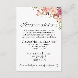 Rustic Pink Floral Wedding Accommodations Cards