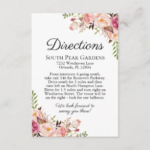 Rustic Pink Floral Wedding Directions Inserts