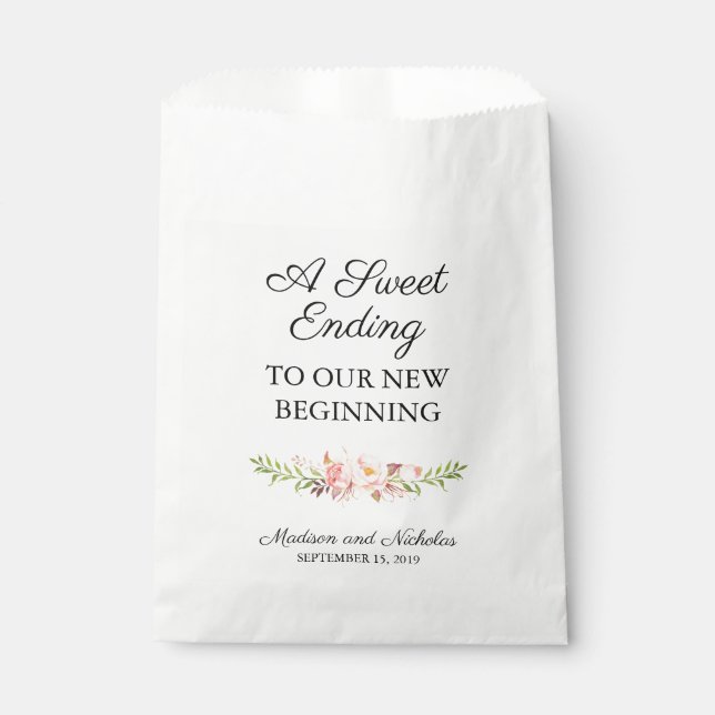 Rustic Pink Floral Wedding Favour Bags (Front)