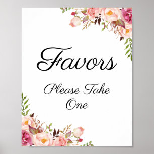 Rustic Pink Floral Wedding Favours Sign