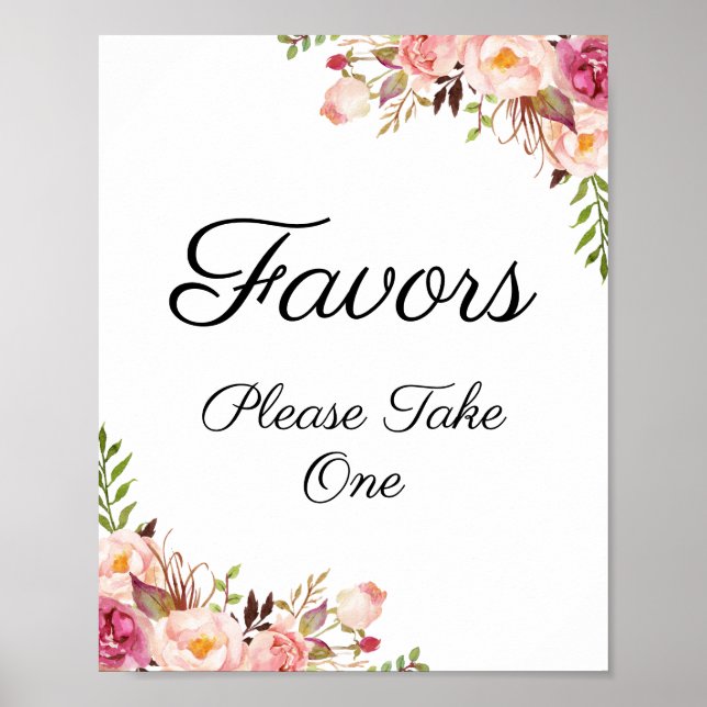 Rustic Pink Floral Wedding Favours Sign (Front)