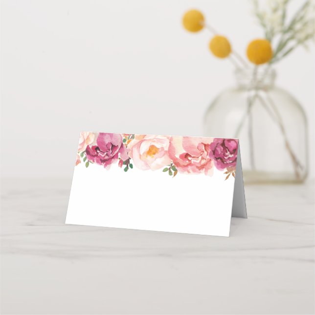 Rustic Pink Floral Wedding Food Label Cards (Front)