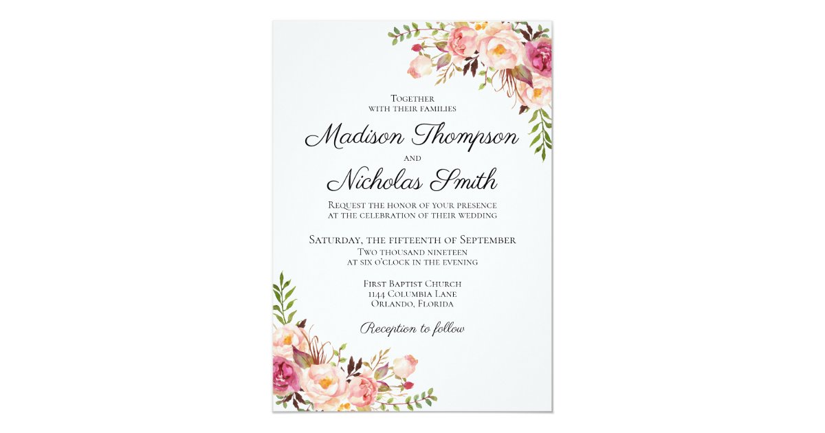 Rustic Pink Floral Wedding Invitation Cards Zazzle Ca