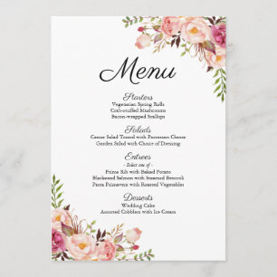 Rustic Pink Floral Wedding Menu Cards