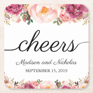 Rustic Pink Floral Wedding Paper Coasters