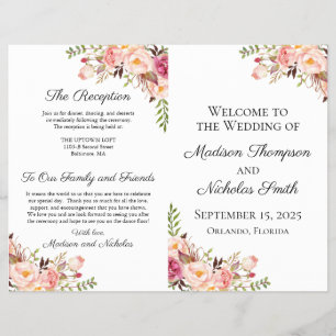 Rustic Pink Floral Wedding Programs