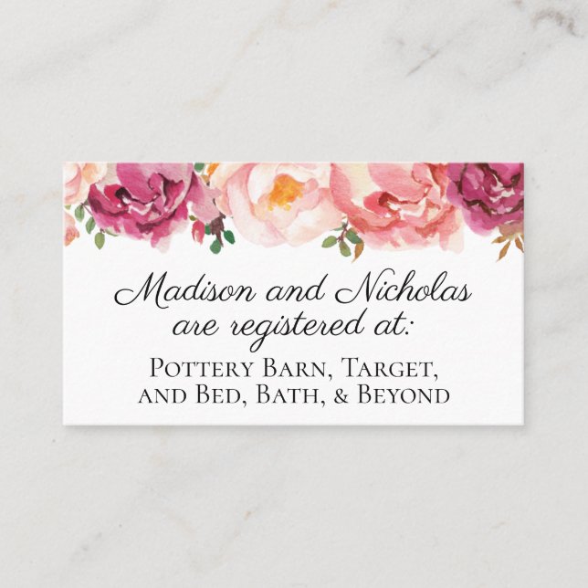 Rustic Pink Floral Wedding Registry Insert Cards (Front)
