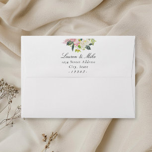Rustic Pink Floral Wedding Return Address Envelope