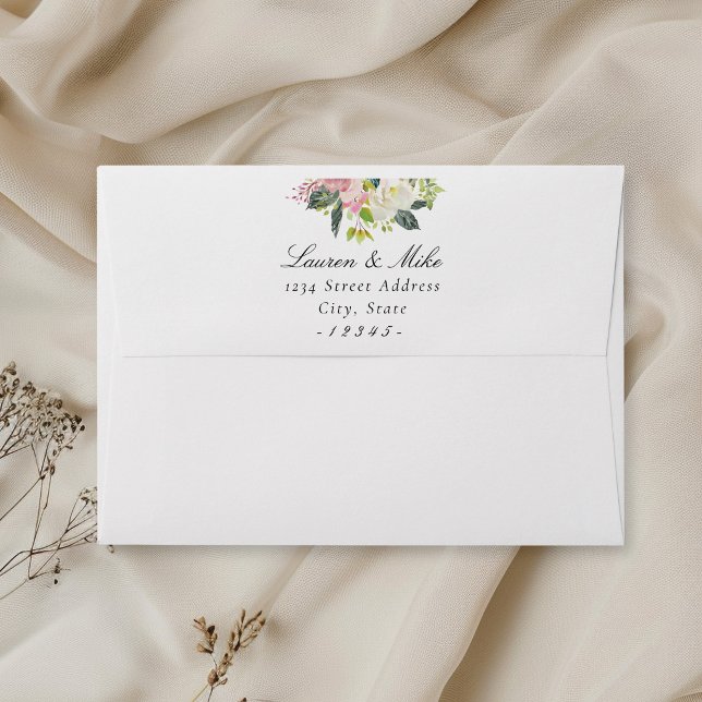 Rustic Pink Floral Wedding Return Address Envelope (Creator Uploaded)