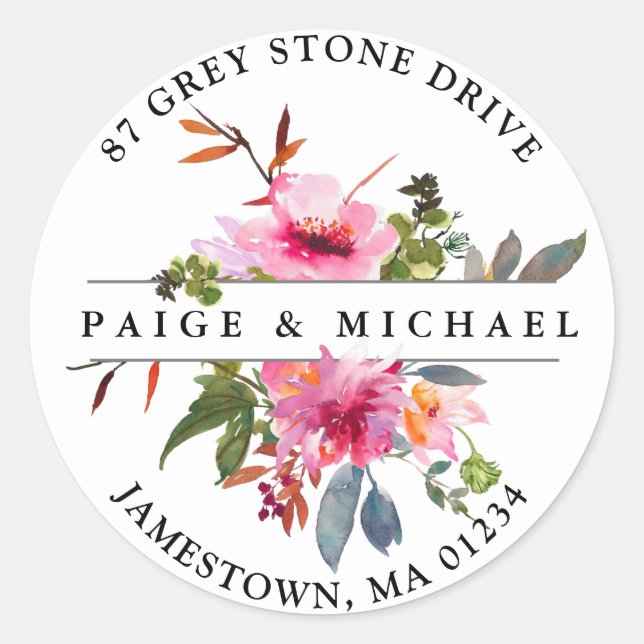 Rustic Pink Floral Wedding Return Address Label (Front)