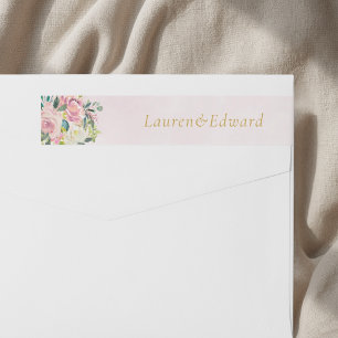 Rustic Pink Floral Wedding Return Address Wrap Around Label