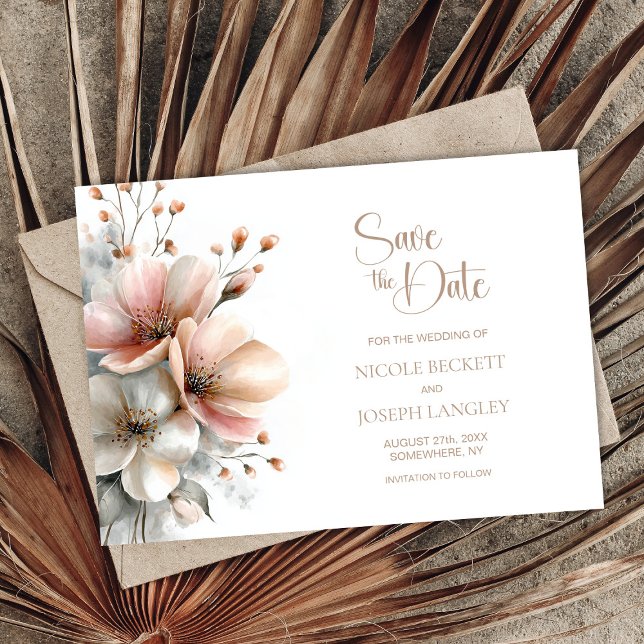 Rustic Pink Floral Wedding Save the Date (Créateur téléchargé)