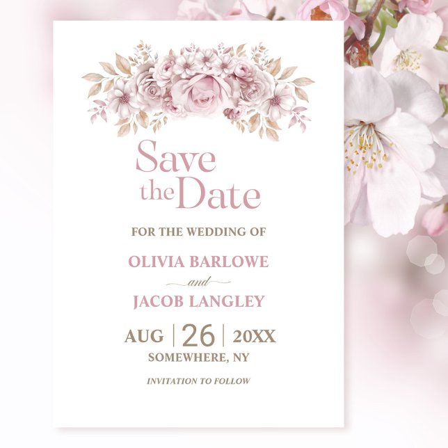 Rustic Pink Floral Wedding Save the Date Invitation (Creator Uploaded)