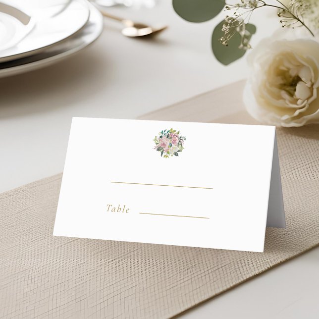 Rustic Pink Floral Wedding Tented Place Cards (Creator Uploaded)