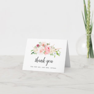 Rustic Pink Floral Wedding Thank You Card