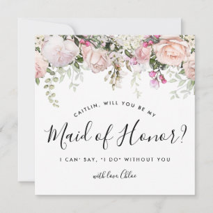 Rustic Pink Floral Will You Be My Maid of Honour Invitation