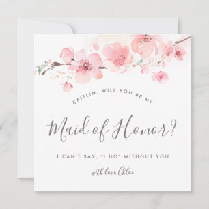 Rustic Pink Floral Will You Be My Maid of Honour Invitation