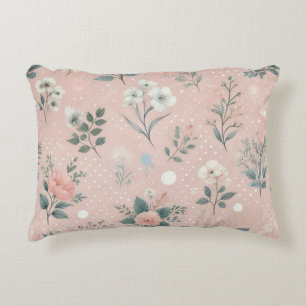 Rustic Pink Floral with White Blooms and Greenery Accent Pillow