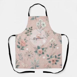 Rustic Pink Floral with White Blooms and Greenery Apron