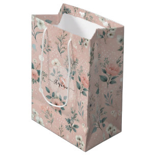 Rustic Pink Floral with White Blooms and Greenery Medium Gift Bag