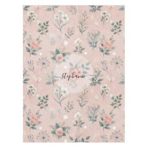 Rustic Pink Floral with White Blooms and Greenery Tablecloth