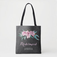 Rustic pink flowers chalkboard wedding bridesmaid