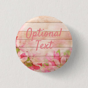Rustic Pink Flowers on Wood 1 Inch Round Button