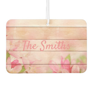 Rustic Pink Flowers on Wood Air Freshener