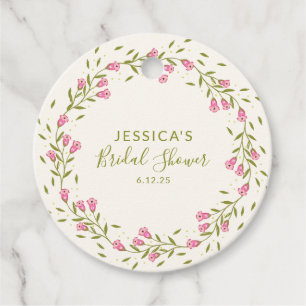 Rustic Pink Garden Flowers Custom Bridal Shower Favour Tags
