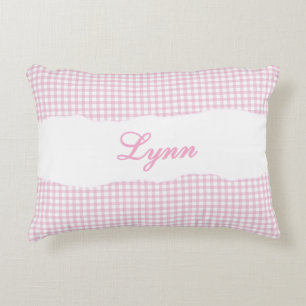 Rustic Pink Gingham Personalized Name Accent Pillow